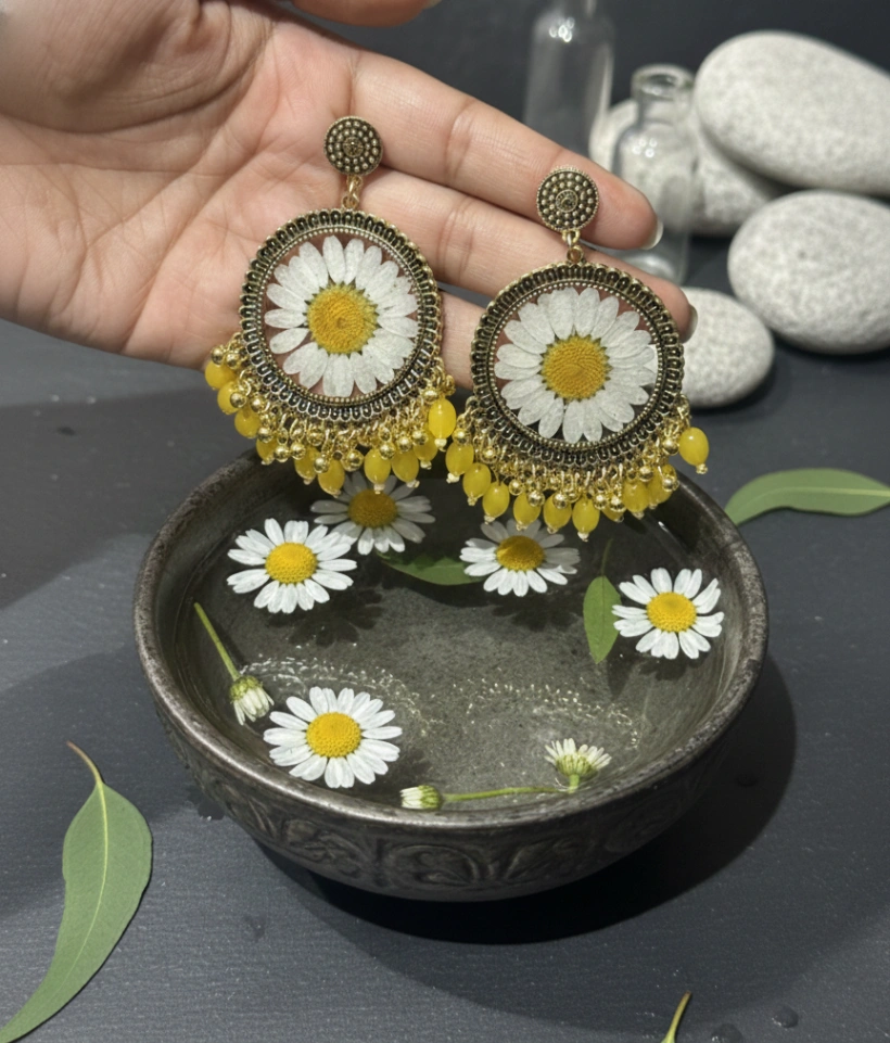 Art Collection - Handcrafted Daisy Flower Resin Earrings | Sabhya Kala Handcrafted Art