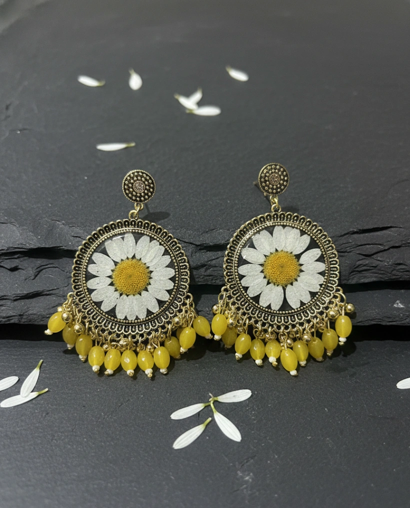 Handcrafted Daisy Flower Resin Earrings view 2