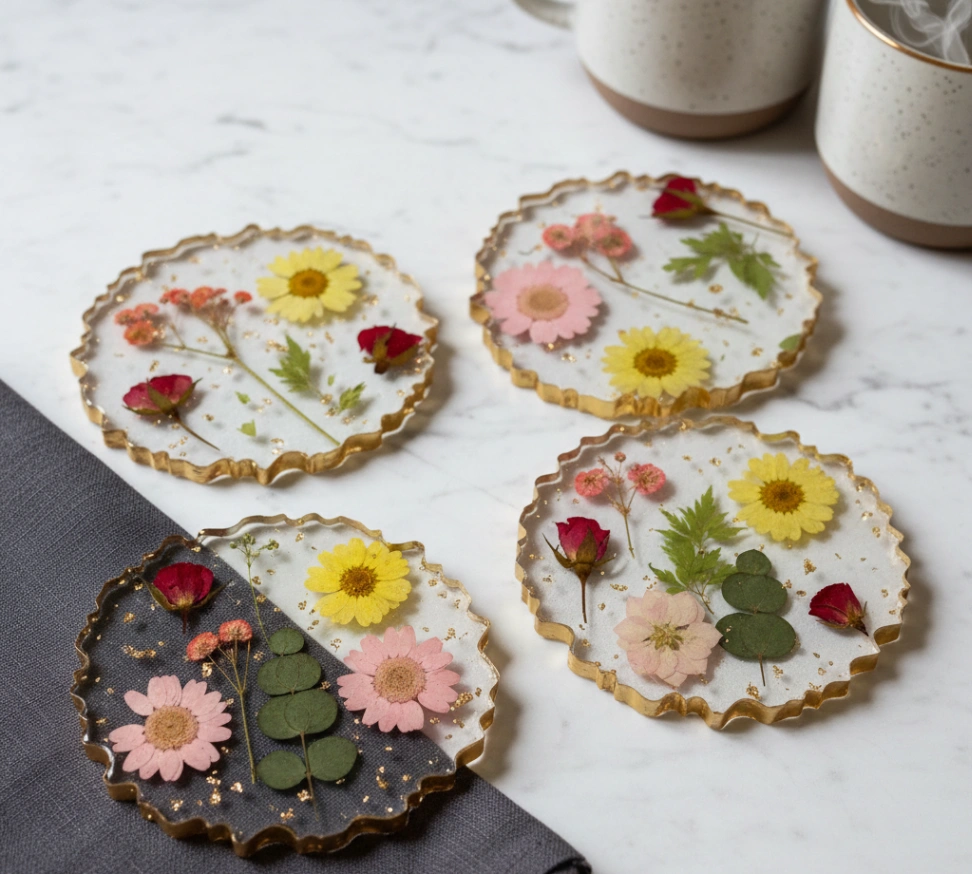 Handcrafted Real Flower Resin Coaster Set (Set of 4) view 1