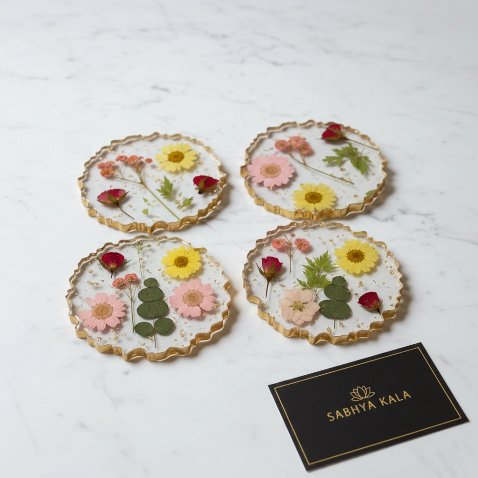 Handcrafted Real Flower Resin Coaster Set (Set of 4) view 2