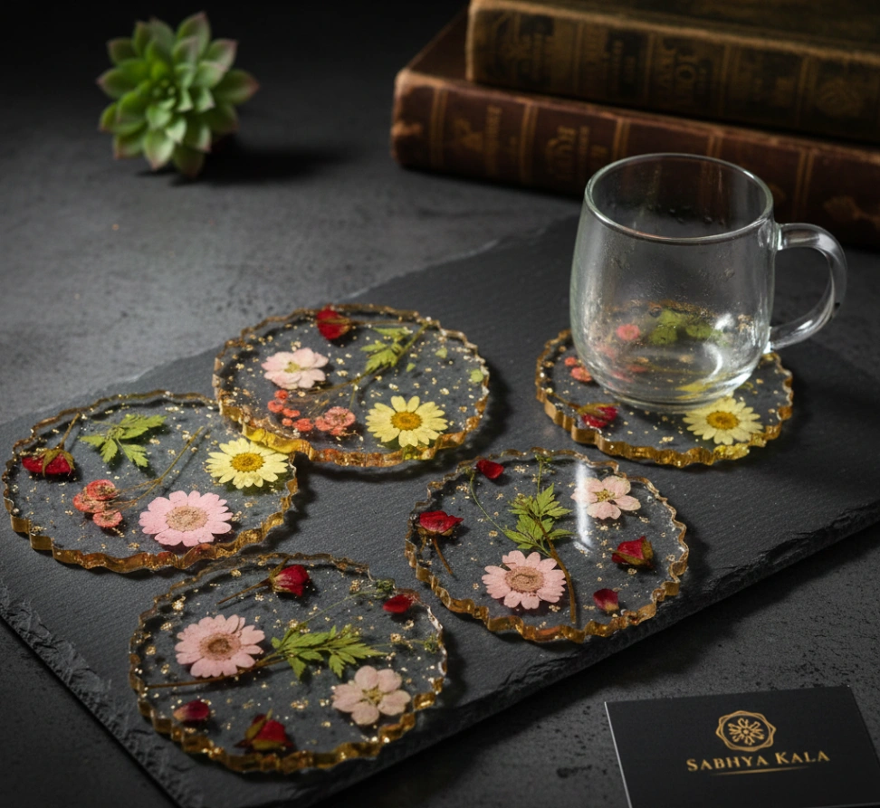 Handcrafted Real Flower Resin Coaster Set (Set of 4) view 4
