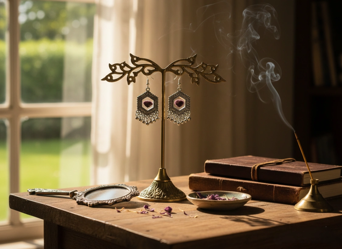 Real Purple Statice Hexagon Earrings