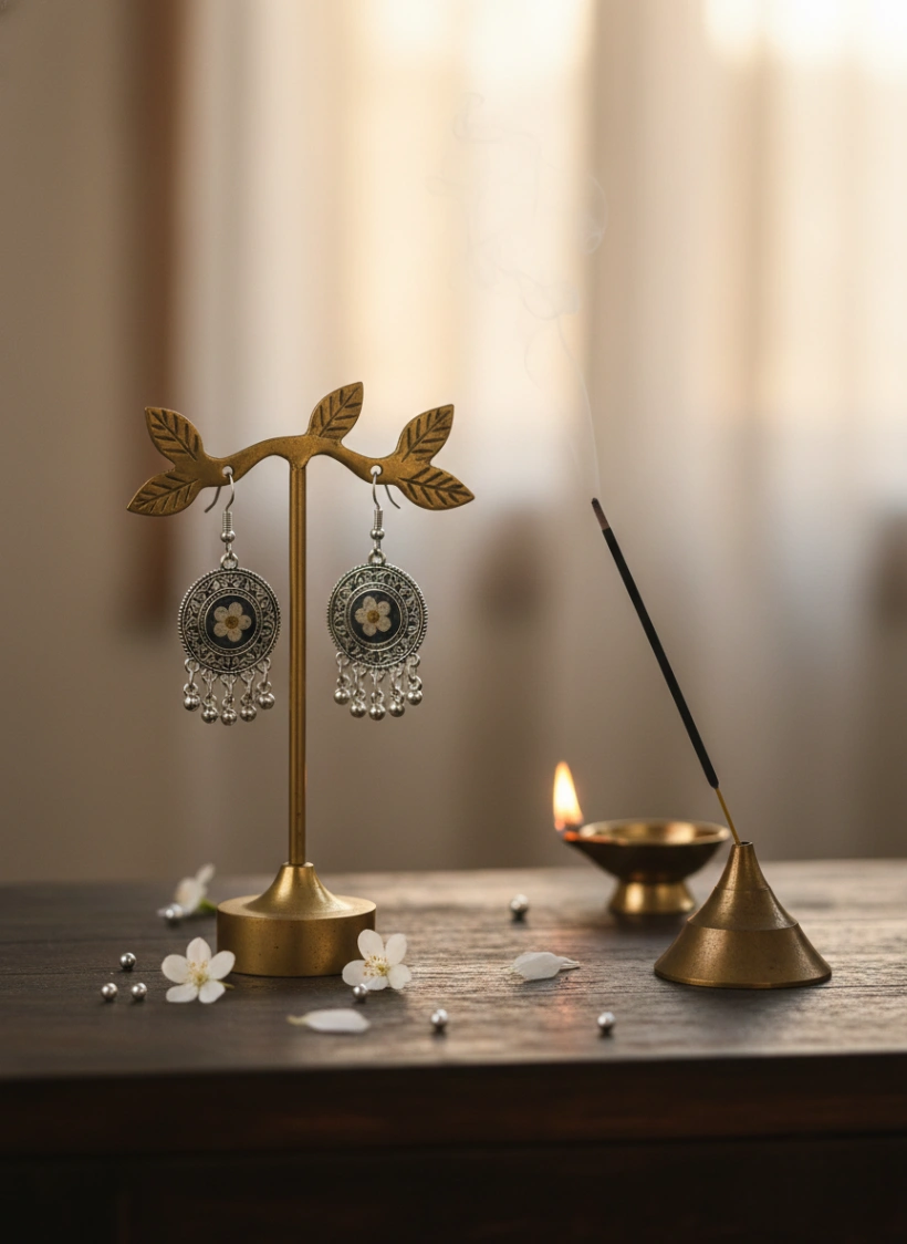 Real White Blossom Mandala Earrings view 2
