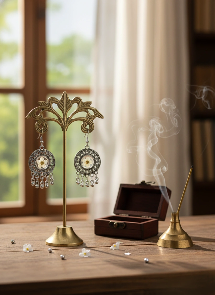 Real White Blossom Mandala Earrings view 4