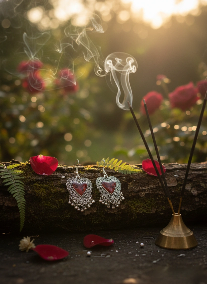 Real Red Rose Hridaya Heart Earrings view 2