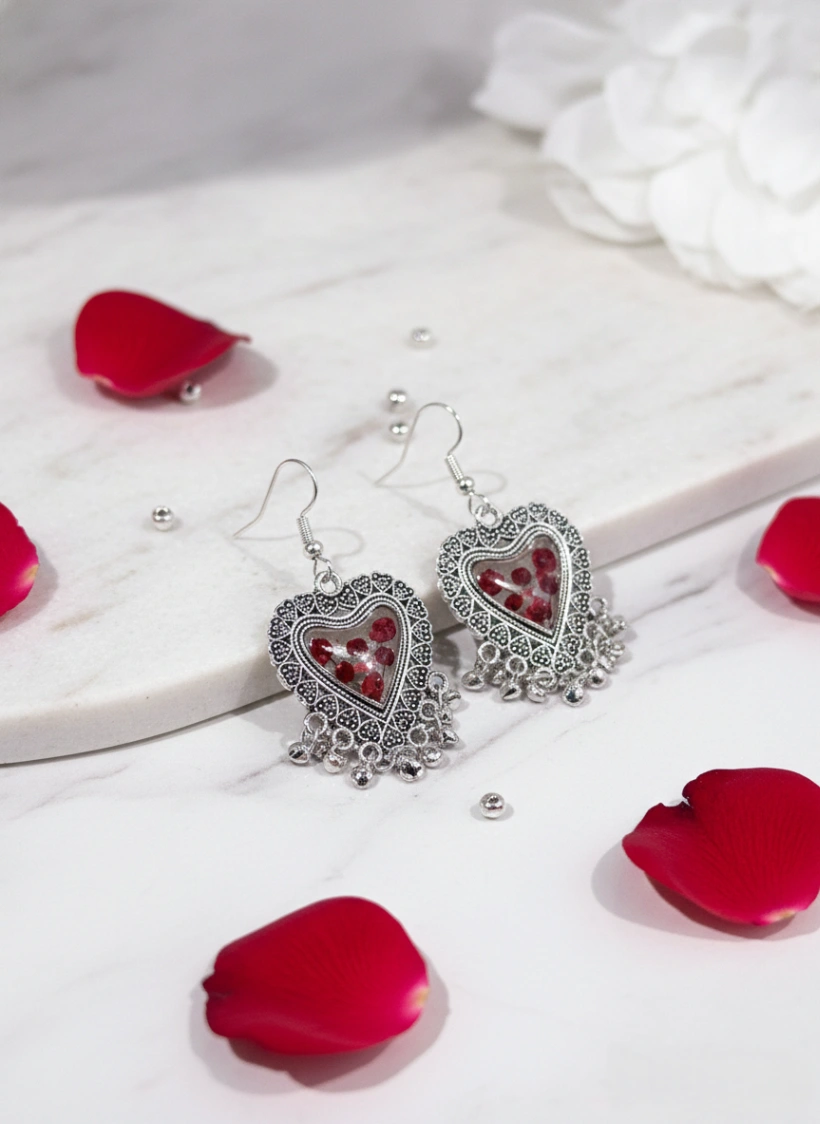 Real Red Rose Hridaya Heart Earrings view 3