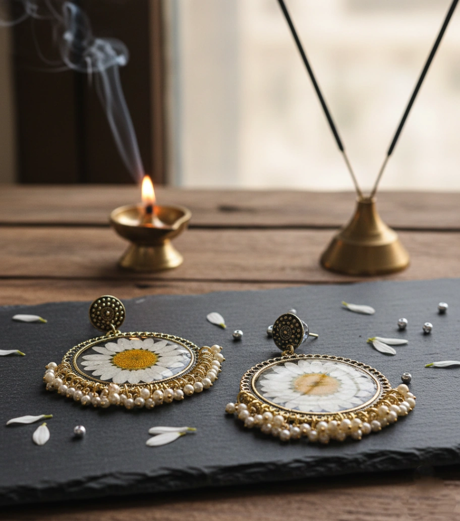 Daisy Resin Chandbali Earrings view 1
