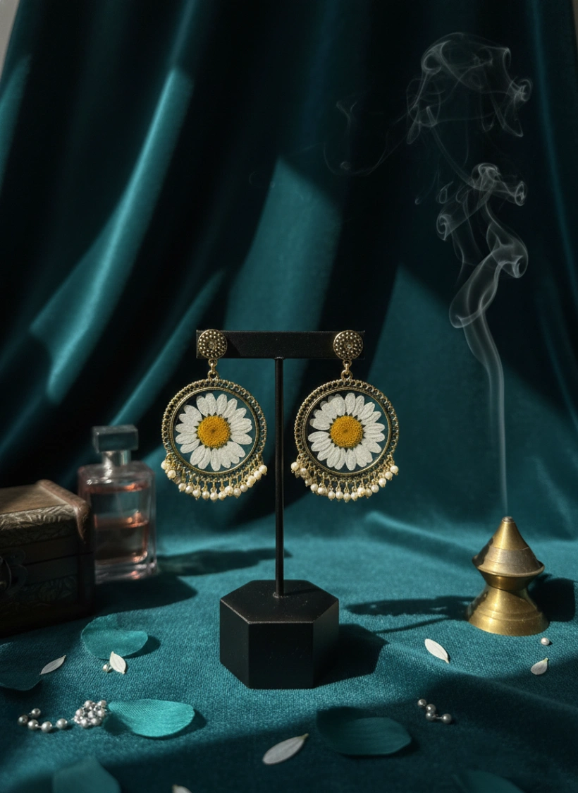 Daisy Resin Chandbali Earrings view 2