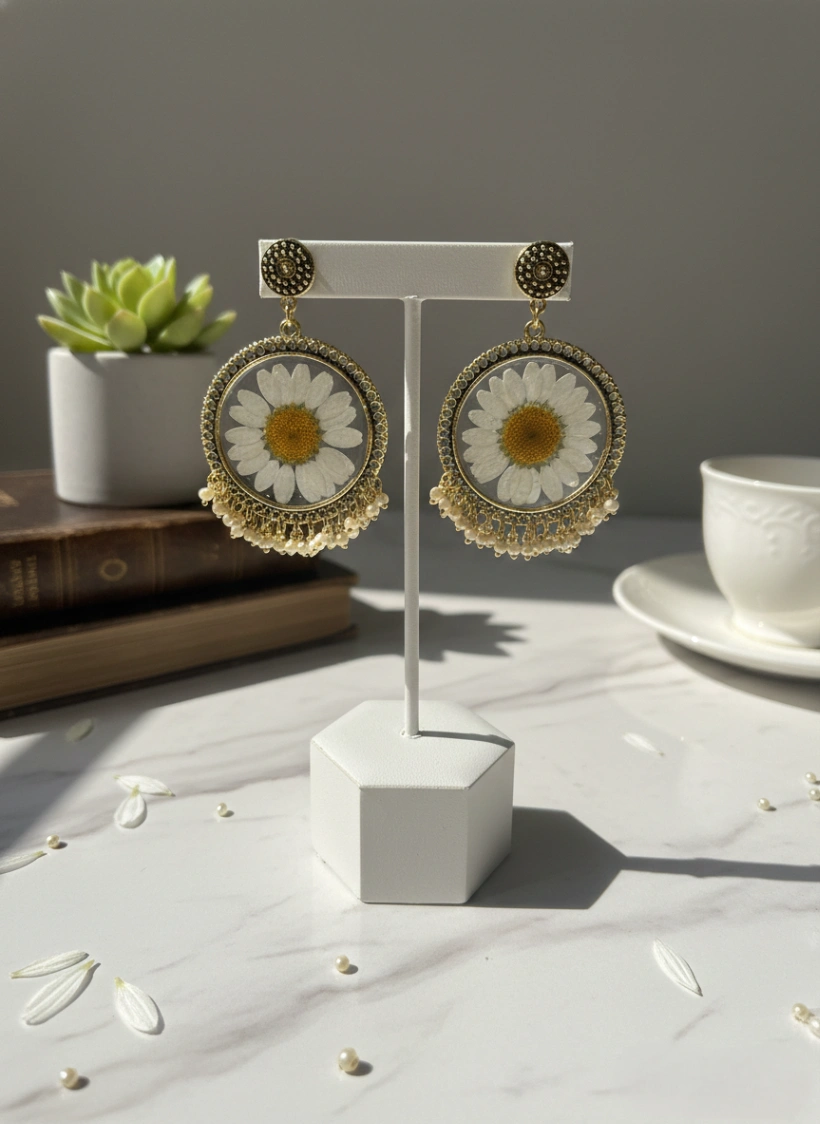 Daisy Resin Chandbali Earrings view 4
