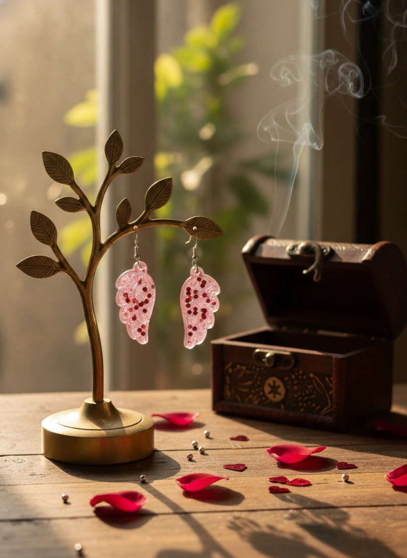 Art Collection - Rosy Wing Resin Earrings | Sabhya Kala Handcrafted Art