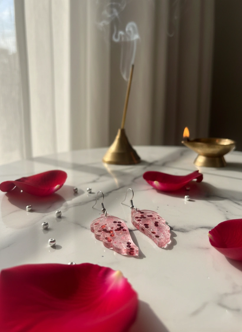 Rosy Wing Resin Earrings view 2