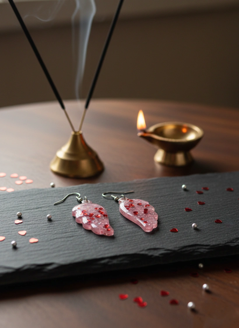 Rosy Wing Resin Earrings view 3