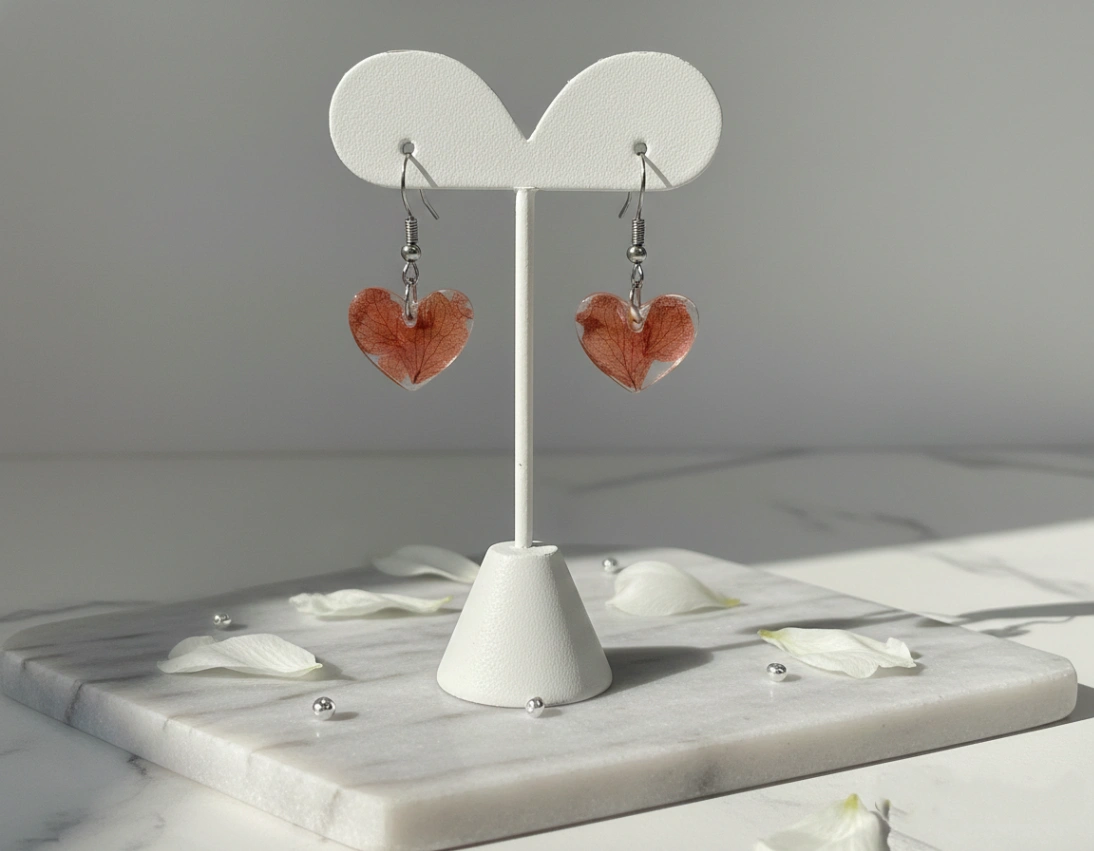 Autumn Ember Heart Resin Stud Earrings view 2