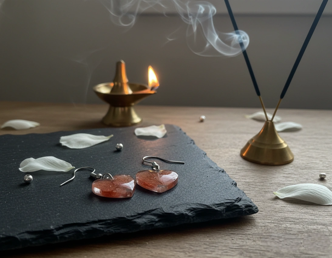 Autumn Ember Heart Resin Stud Earrings view 4