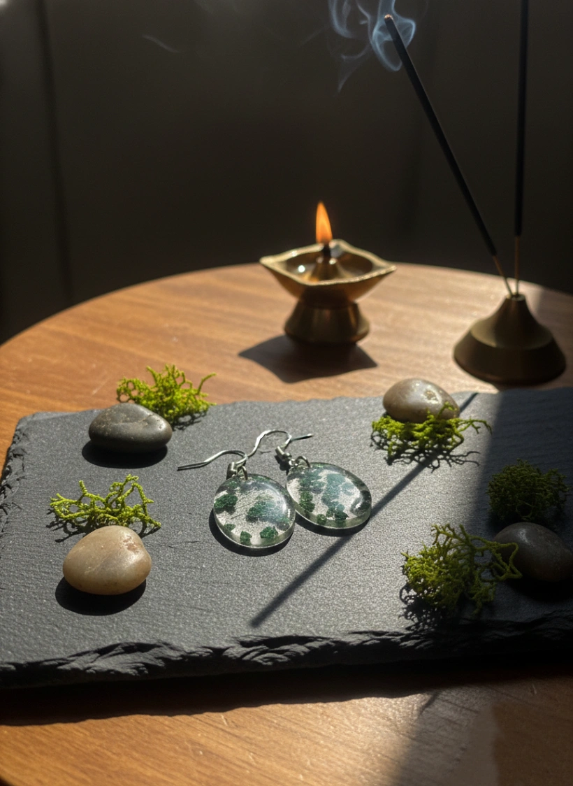 Forest Fern Oval Resin Earrings