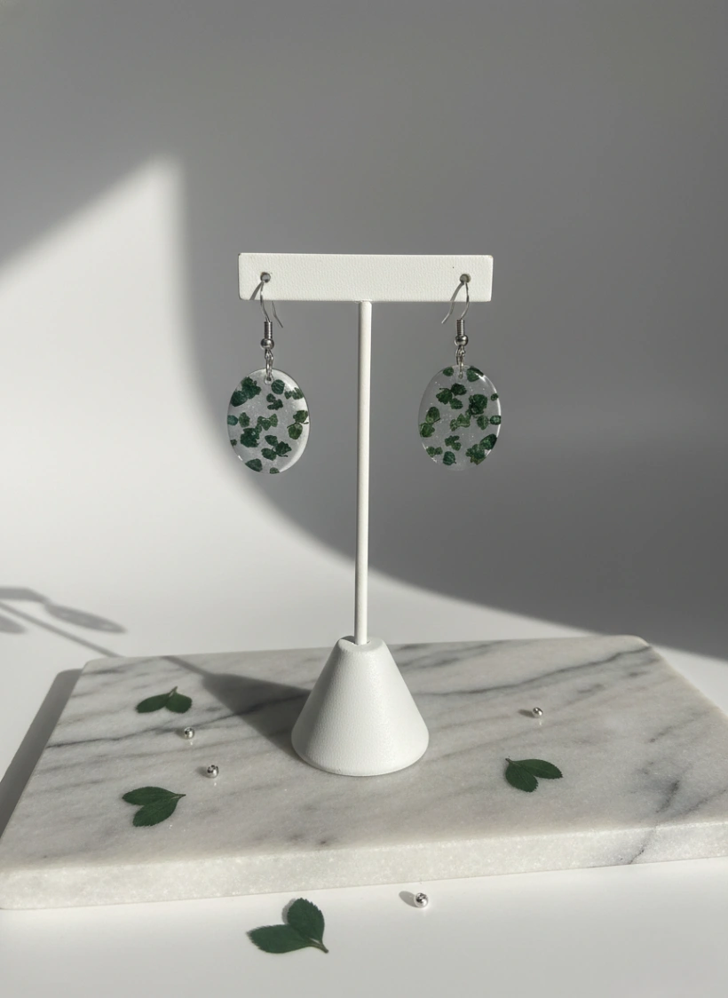 Forest Fern Oval Resin Earrings view 2