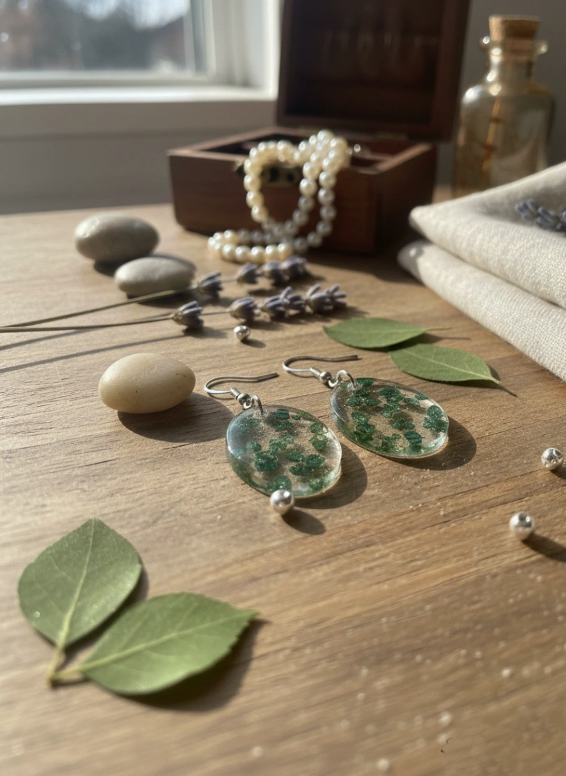 Forest Fern Oval Resin Earrings view 4