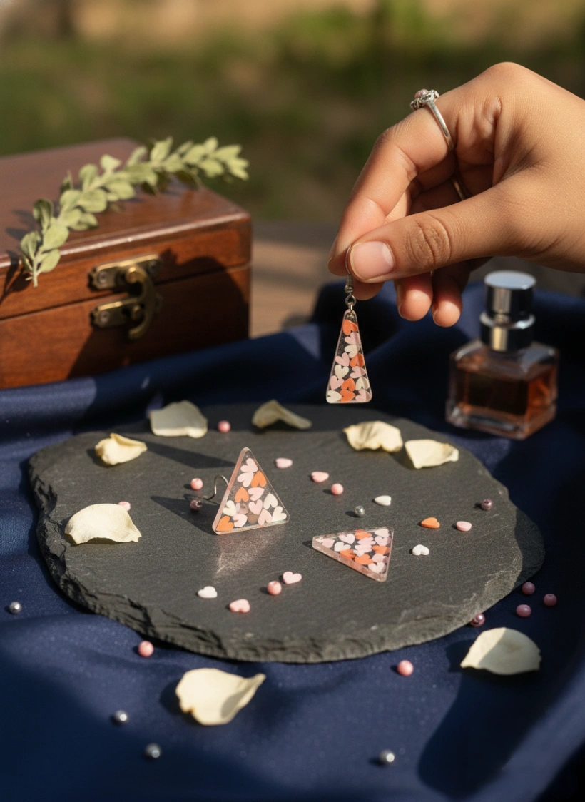 Aradhya: Mosaic Heart Geometric Triangle Earrings view 1