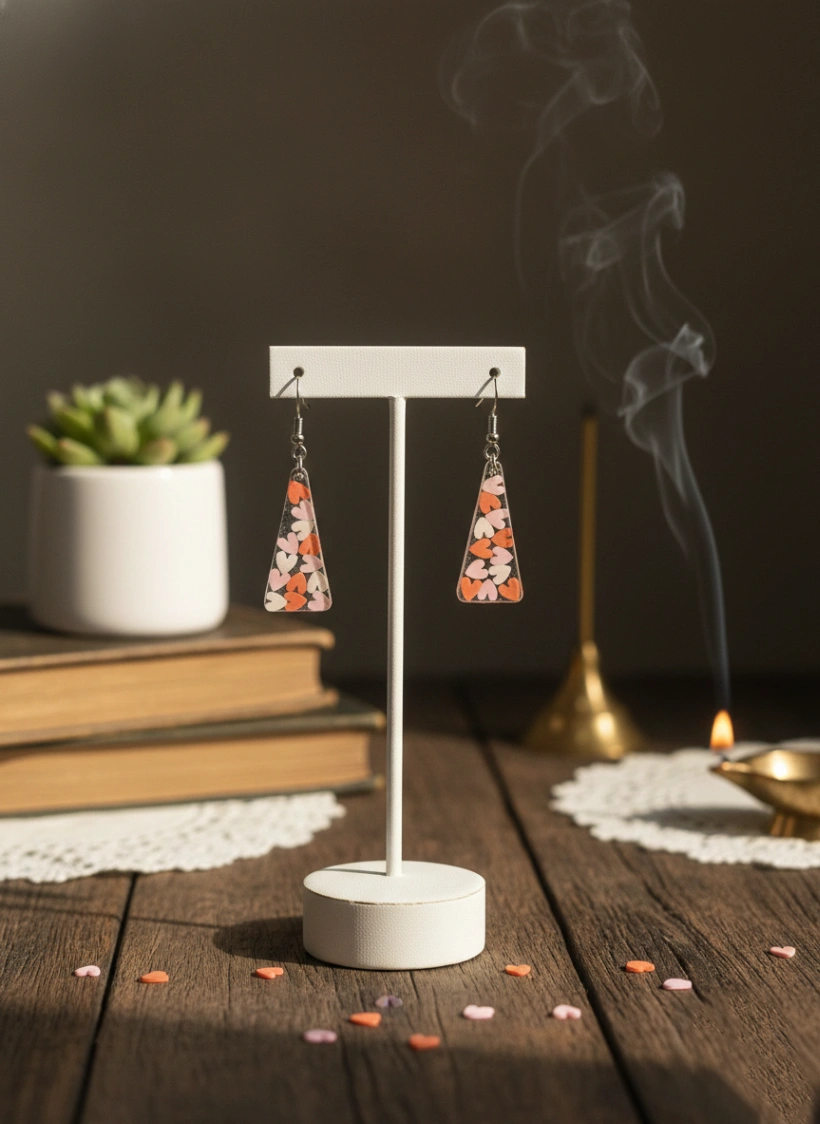 Aradhya: Mosaic Heart Geometric Triangle Earrings view 3