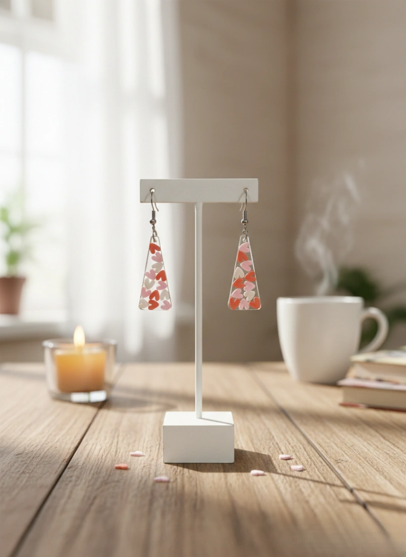 Aradhya: Mosaic Heart Geometric Triangle Earrings view 4