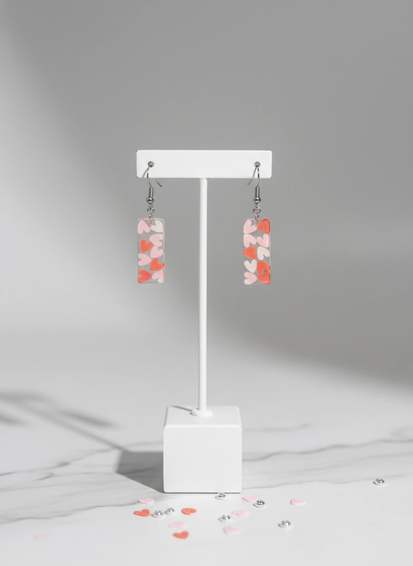 Mosaic Heart Geometric Rectangular Resin Earrings view 2