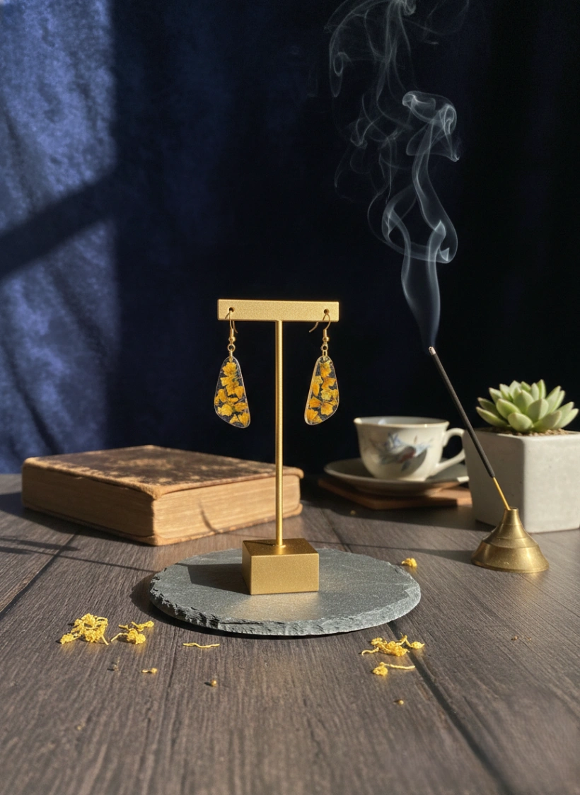 Handcrafted Sun-Drenched Yellow Statice Teardrop Earrings view 2