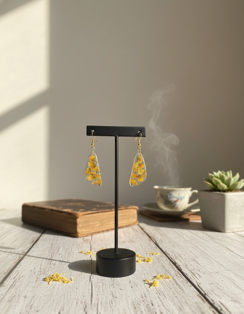 Handcrafted Sun-Drenched Yellow Statice Teardrop Earrings view 4
