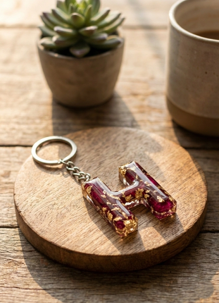 Hridaya: Personalized Botanical Initial Keychain view 1