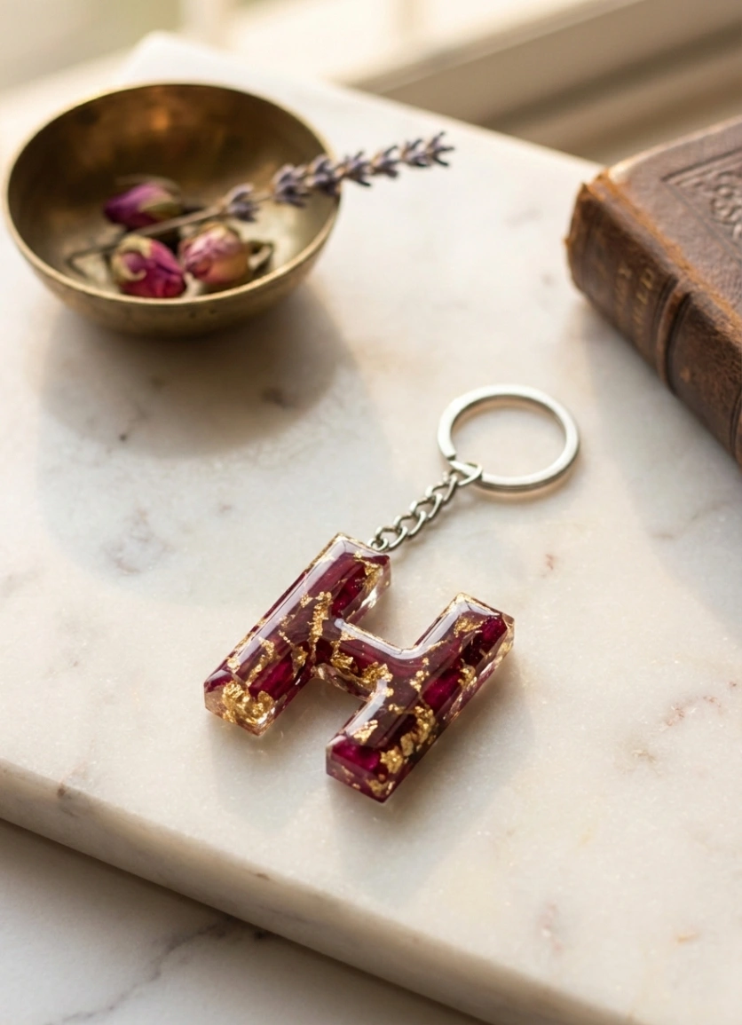 Hridaya: Personalized Botanical Initial Keychain view 2