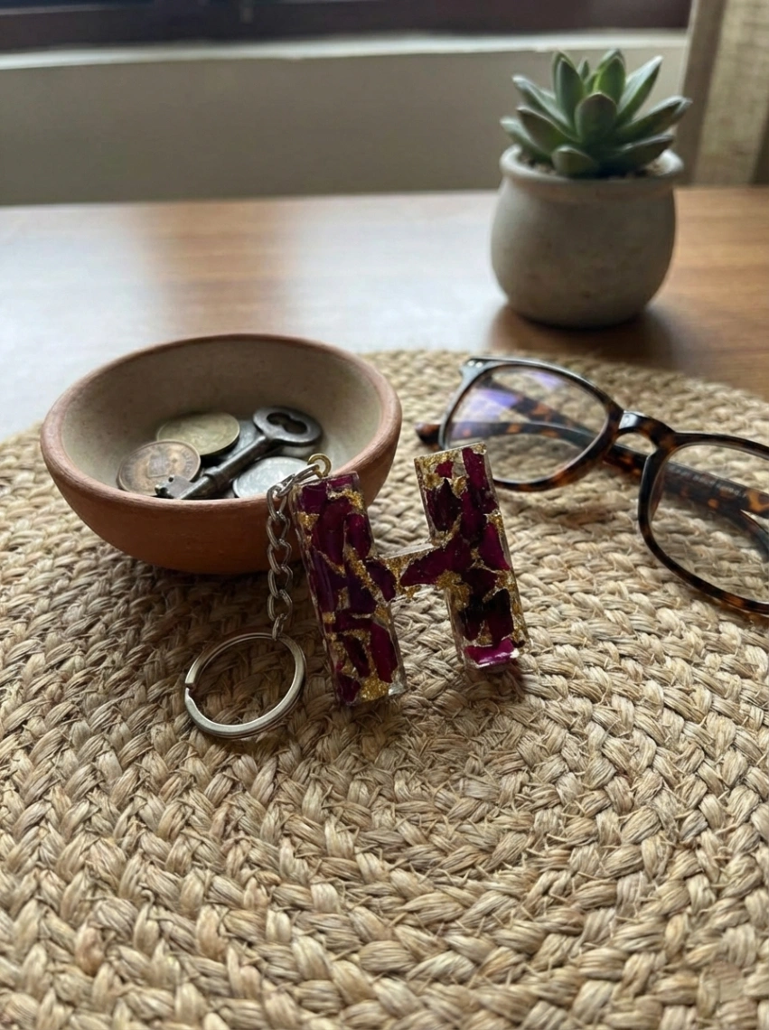 Hridaya: Personalized Botanical Initial Keychain view 3