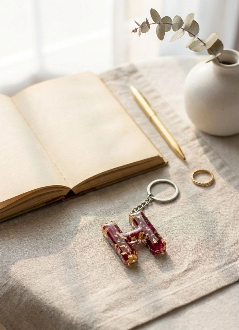 Hridaya: Personalized Botanical Initial Keychain view 4