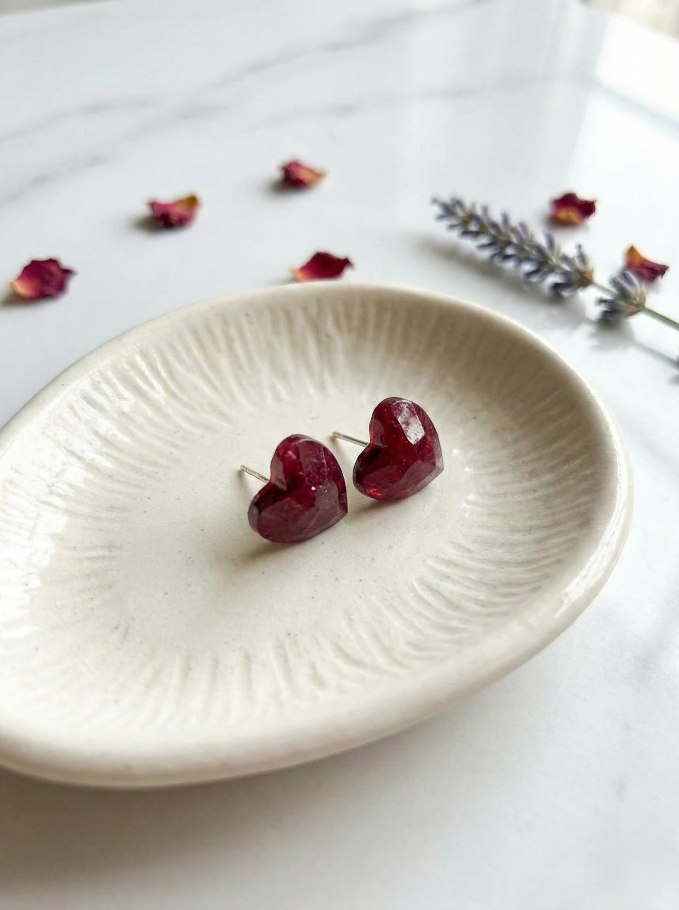 Ruby Heart Resin Studs view 2