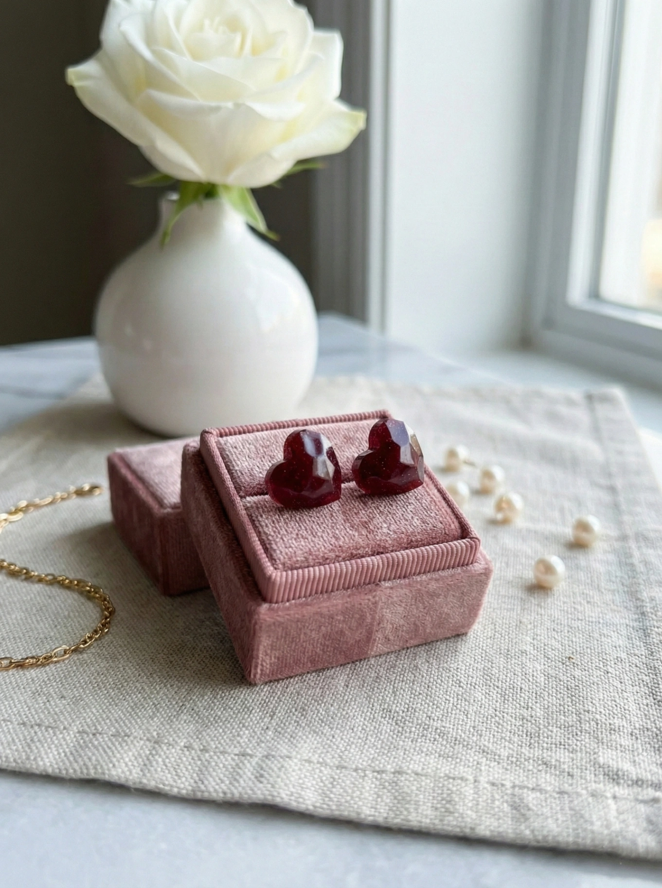 Ruby Heart Resin Studs view 4