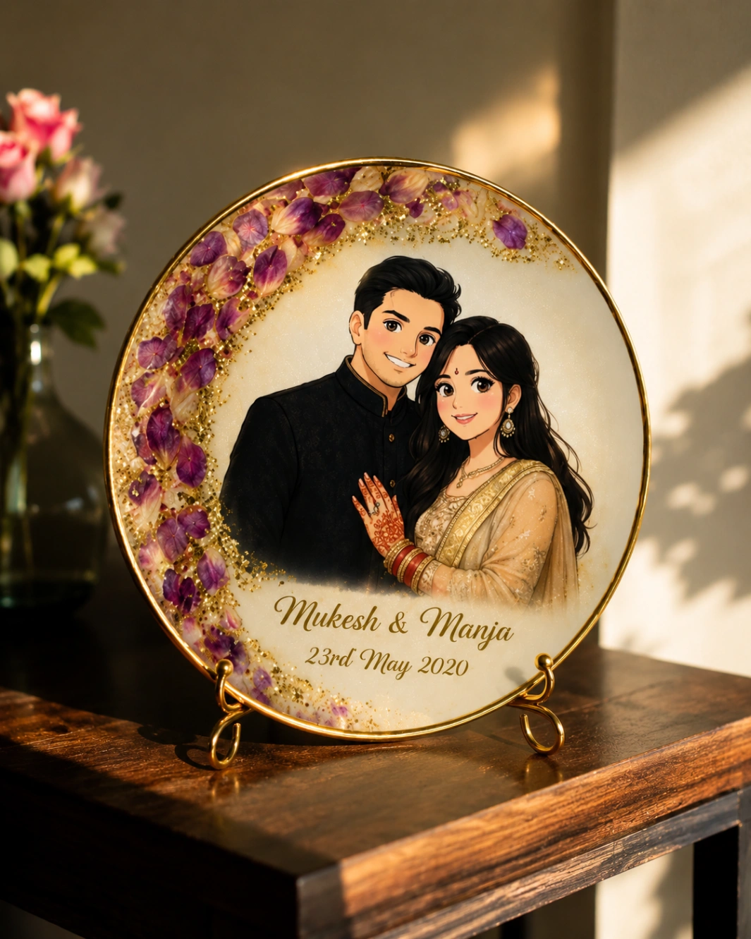 Round Varmala Preservation Resin Frame view 2