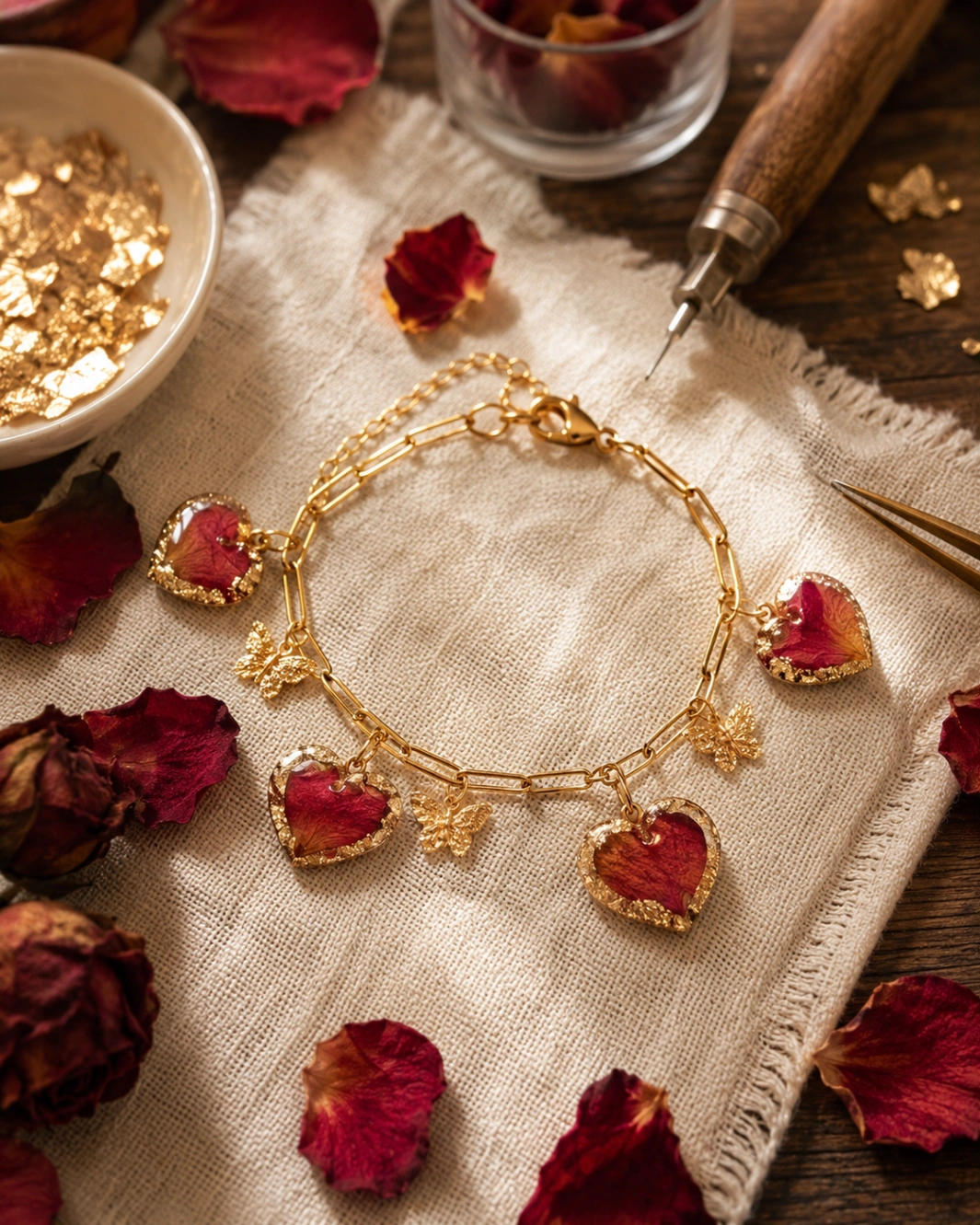 Rose Heart Charm Bracelet