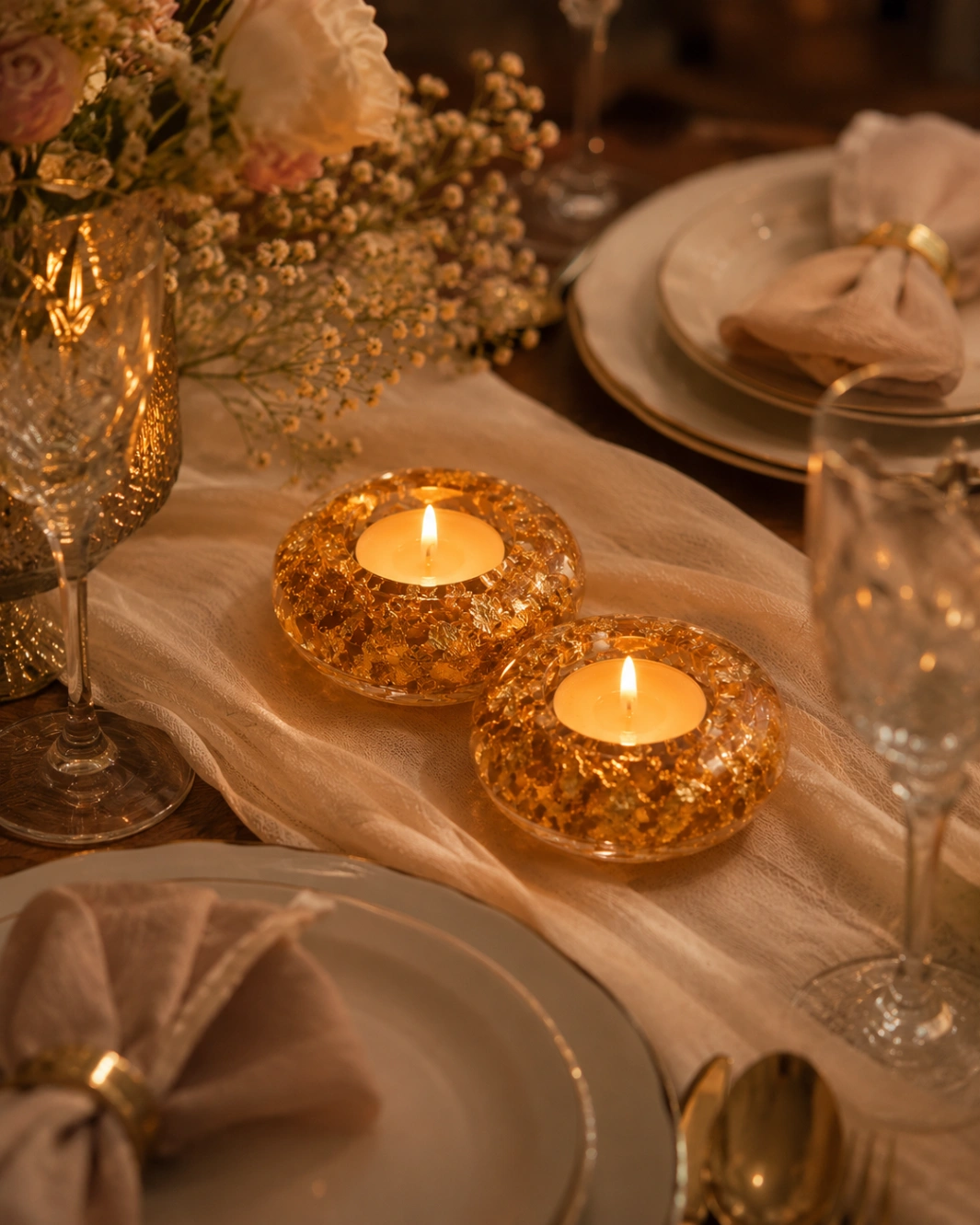 Gold Leaf Resin Tealight Holders (Set of 2) view 3