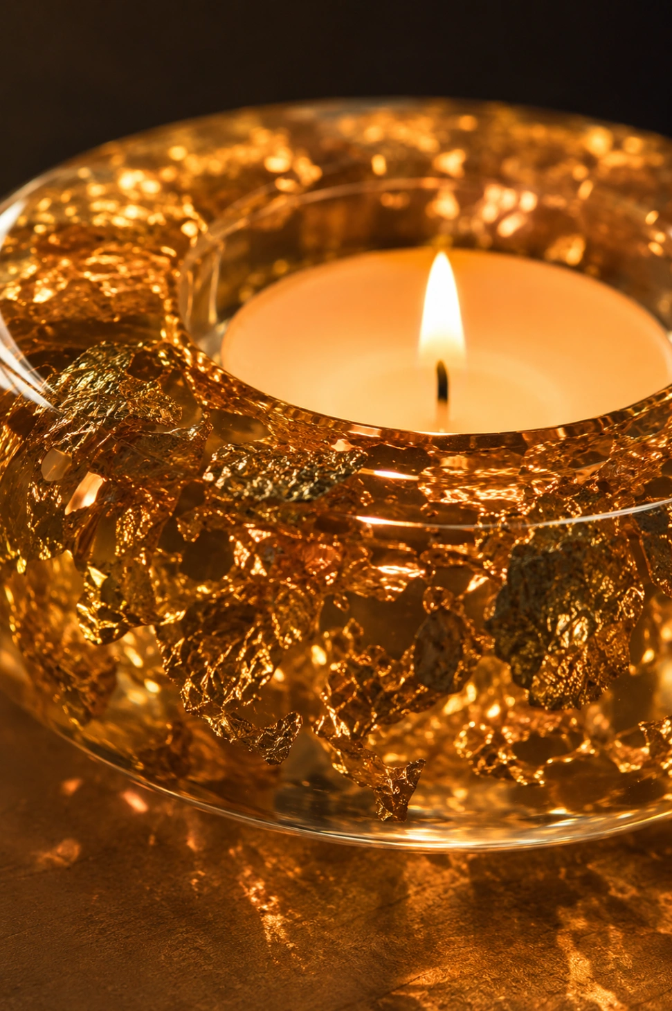 Gold Leaf Resin Tealight Holders (Set of 2) view 4