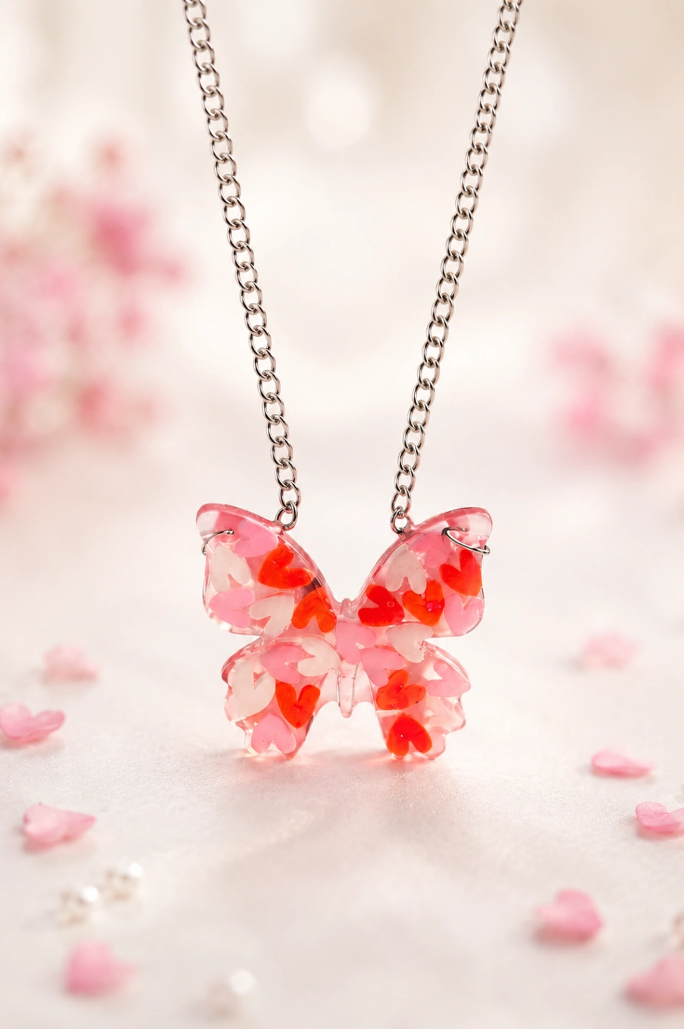 Real Flower Butterfly Resin Pendant Necklace view 2