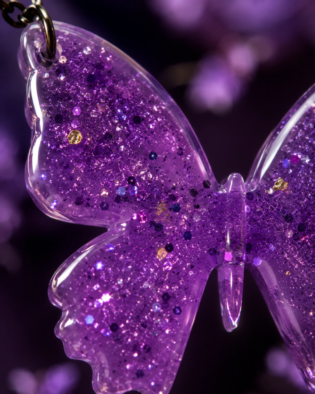 Titli Amethyst Shimmer Butterfly Resin Pendant Necklace view 4