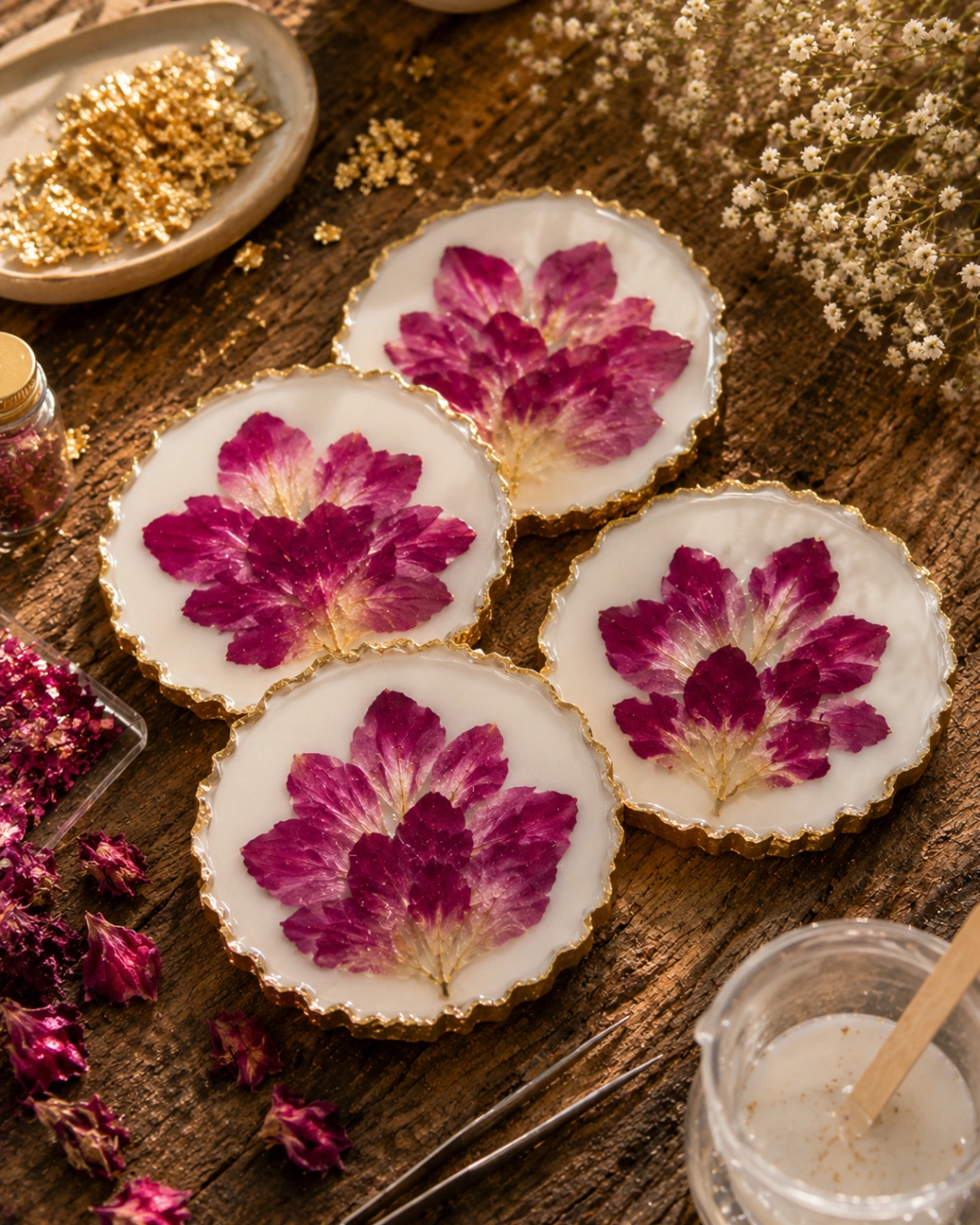 Real Rose Petal Resin Coasters (Set of 4) view 2