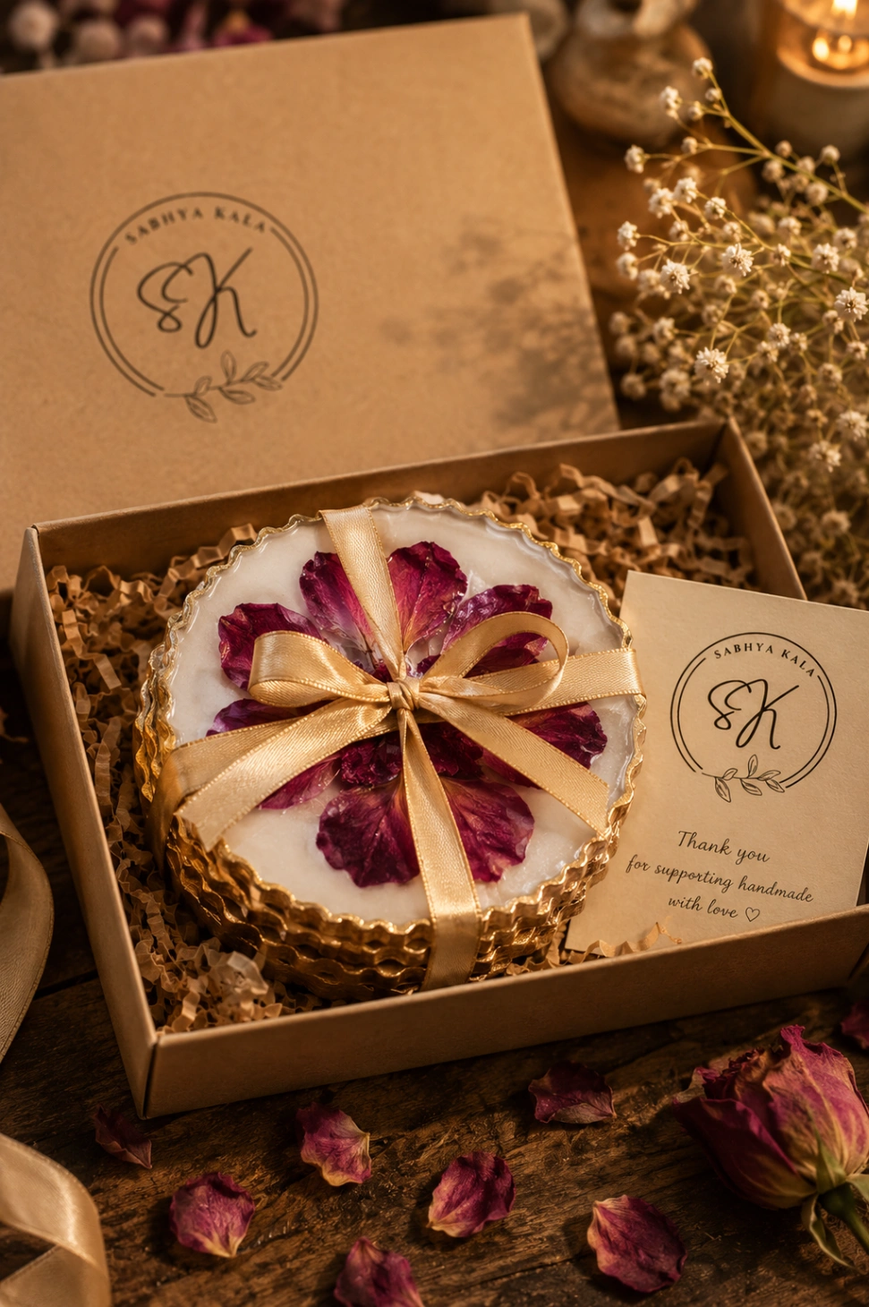 Real Rose Petal Resin Coasters (Set of 4) view 3